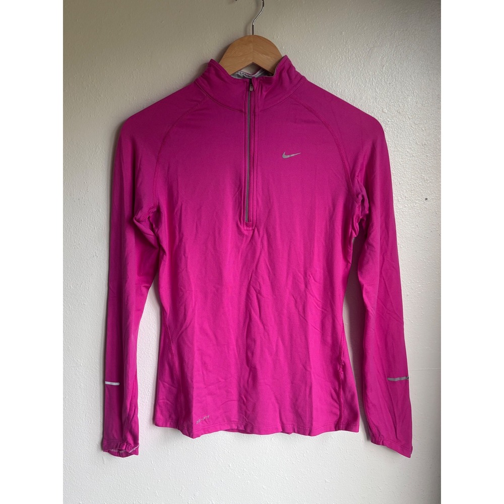Nike Element Dri-FIT Womens Pink Half Zip Running Top Long Sleeve Small